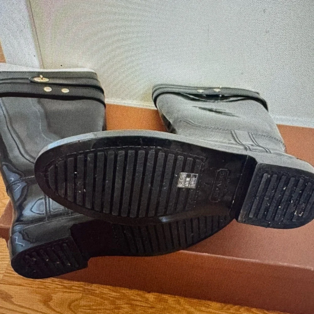 Coach Women Rain Boots Shoes Trisha Tall Rubber Mat Black Rain Boots Size 7 - Picture 3 of 5